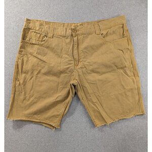Grindhouse Denim Shorts Mens 44 Khaki Raw Hem Cut Off Casual 100% Cotton Zip Fly
